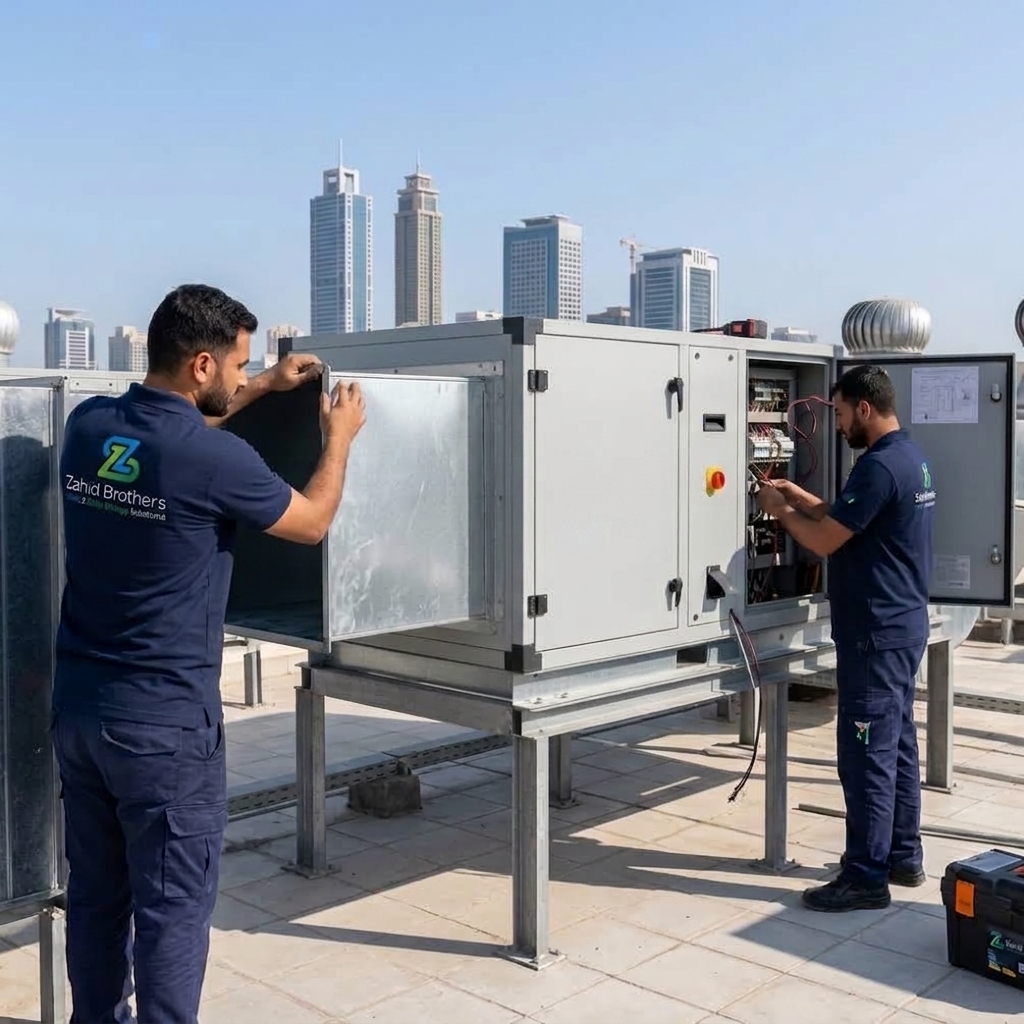 Air handling unit installation by professional HVAC technicians